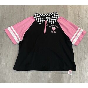 NEW Minnie Mouse Icon Pink Black 1/4 Zip Polo Shirt for Women by Her Universe